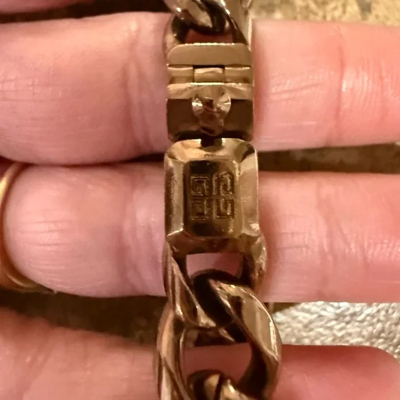 Vintage Givenchy 4G Cuban Link Bracelet Chunky Crystal Gunmetal Chain Unisex - Picture 10 of 13